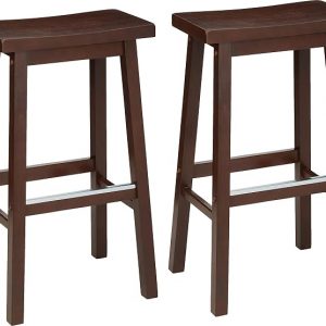 Amazon Basics Solid Wood Saddle-Seat Counter Height Bar Stools for Kitchen Island and Home Bar with Footrest, 29-Inch Height, Walnut, Set of 2