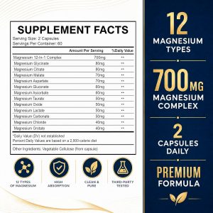 Magnesium Complex 700mg | 12-in-1 High Absorption Supplement | Glycinate, Citrate, Malate, Taurate & More | Sleep Support, Muscle Cramp Relief, Stress, Heart & Nerve Health | 120 Vegan Capsules