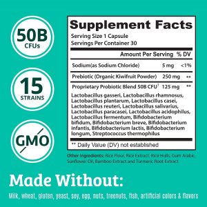 Prebiotics and Probiotics: Lactobacillus Gasseri, Lactobacillus Rhamnosus, Plantarum, Casei, Bifidobacterium longum, lactis, infantis. Probiotic Prebiotic, Pre and Probiotics for Digestive Health.
