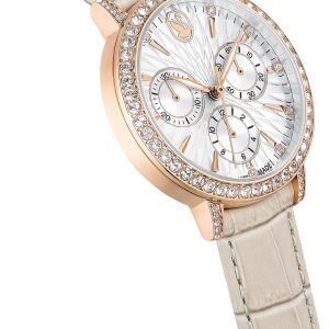 Swarovski Matrix Tennis Chrono Watch, Swiss Made, Leather Strap, Pink, Rose Gold-Tone Finish