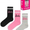 Barbie Paquete de 3 calcetines para mujer, color rosa, gris, negro, ropa de muñeca 6.5 US-9.5 US, Rosado