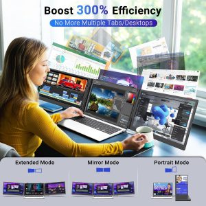 14" Laptop Screen Extender, 1080P FHD Triple Laptop Monitor Extender, 3.0lbs Ultra-Slim Portable Monitor Laptop Fit for 13"-17" Laptops, USB-C Plug&Play Travel Monitor Compatible with Wins/Mac/Chrome
