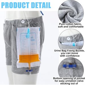 Timgle 6 piezas de pantalones de bolsa de orina, ropa interior con catéter para el cuidado de la incontinencia, bolsa de drenaje de orina, pantalones de cuidado de drenaje de ostomía, ropa interior para cirugías abdominales, pacientes con incontinencia, doble bolsillo