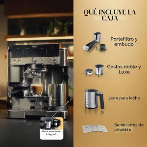 Ninja Luxe Café 3 en 1 - Máquina de café expreso, café por goteo y café frío | Molinillo de café integrado, espumador de leche, manipulación asistida y almacenamiento de accesorios de espresso
