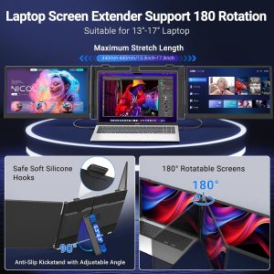 14" Laptop Screen Extender, 1080P FHD Triple Laptop Monitor Extender, 3.0lbs Ultra-Slim Portable Monitor Laptop Fit for 13"-17" Laptops, USB-C Plug&Play Travel Monitor Compatible with Wins/Mac/Chrome