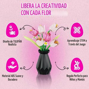 Juego de construcción de flores compatible con flores de Lego para adultos, ramo de flores de tulipán, colección botánica, decoración única para el hogar o decoración de oficina, gran regalo para ella