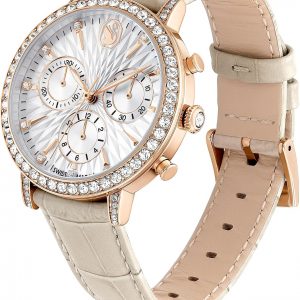 Swarovski Matrix Tennis Chrono Watch, Swiss Made, Leather Strap, Pink, Rose Gold-Tone Finish