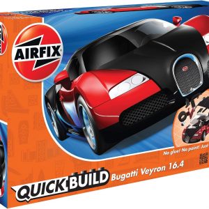 Airfix J6020 Quickbuild - Kits de autos de plástico para modelo, Bugatti 16.4 Veyron negro/rojo, kit de fácil montaje, autos de carreras clásicos para adultos y niños, modelos de autos deportivos, juego de juguetes de construcción