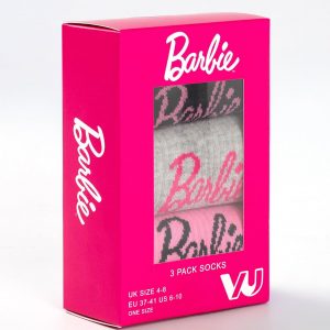 Barbie Paquete de 3 calcetines para mujer, color rosa, gris, negro, ropa de muñeca 6.5 US-9.5 US, Rosado