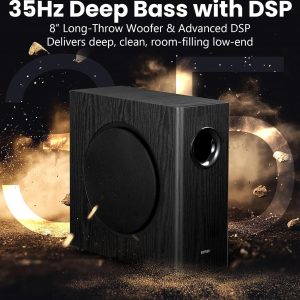 Edifier T5s Powered Subwoofer, 70W RMS, 8" Woofer, 35Hz Deep Bass, Black