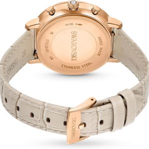 Swarovski Matrix Tennis Chrono Watch, Swiss Made, Leather Strap, Pink, Rose Gold-Tone Finish
