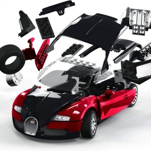 Airfix J6020 Quickbuild - Kits de autos de plástico para modelo, Bugatti 16.4 Veyron negro/rojo, kit de fácil montaje, autos de carreras clásicos para adultos y niños, modelos de autos deportivos, juego de juguetes de construcción
