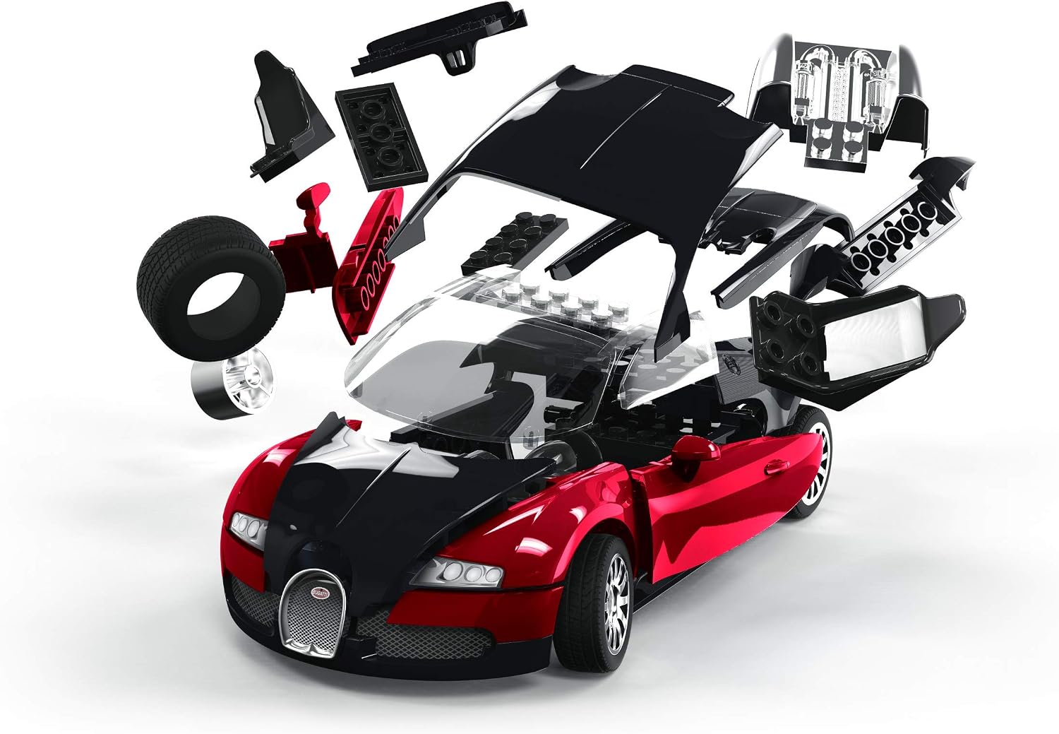 Airfix J6020 Quickbuild - Kits de autos de plástico para modelo, Bugatti 16.4 Veyron negro/rojo, kit de fácil montaje, autos de carreras clásicos para adultos y niños, modelos de autos deportivos, juego de juguetes de construcción