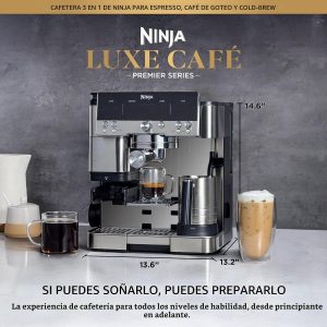 Ninja Luxe Café 3 en 1 - Máquina de café expreso, café por goteo y café frío | Molinillo de café integrado, espumador de leche, manipulación asistida y almacenamiento de accesorios de espresso
