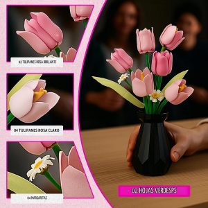 Juego de construcción de flores compatible con flores de Lego para adultos, ramo de flores de tulipán, colección botánica, decoración única para el hogar o decoración de oficina, gran regalo para ella