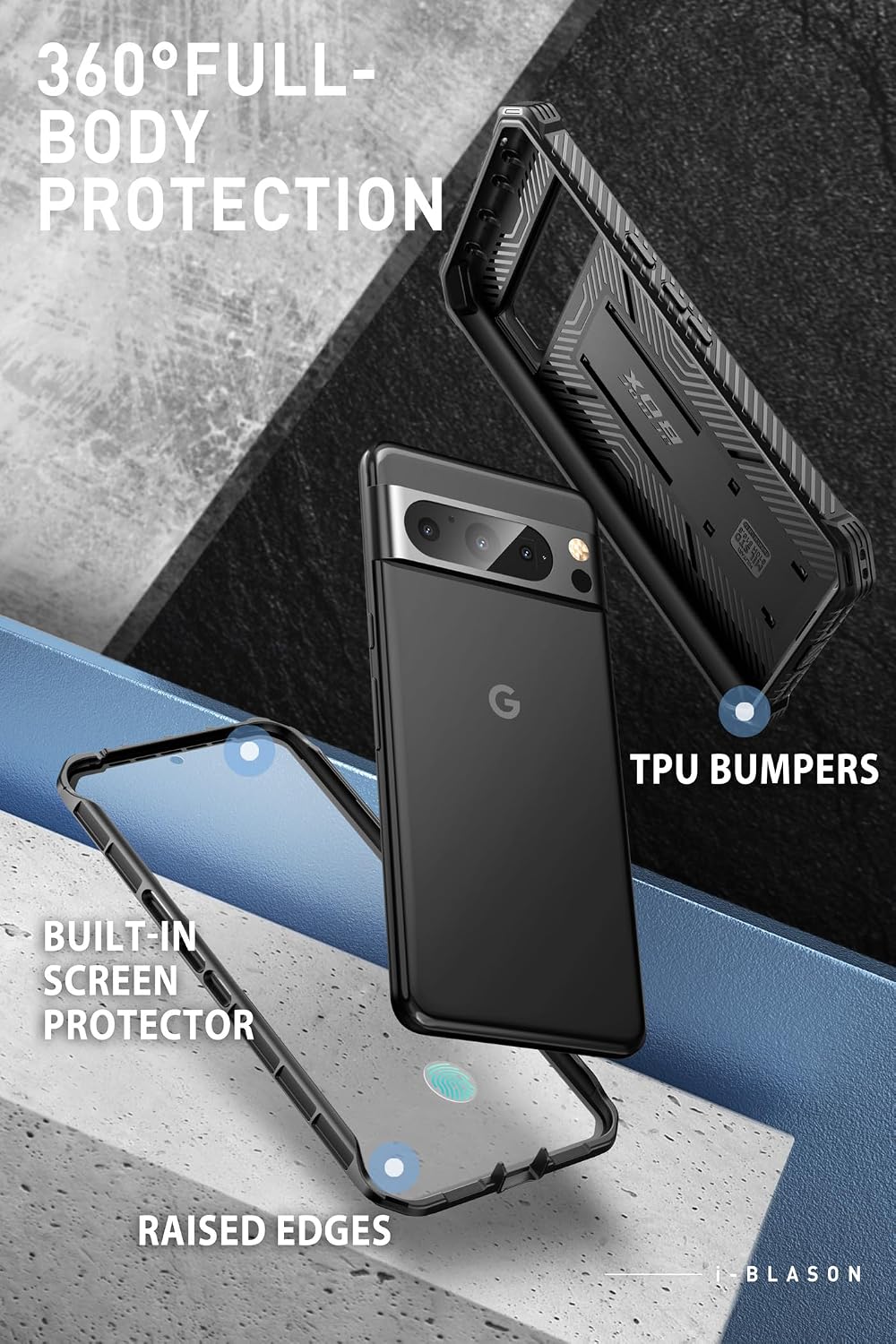 i-Blason Armorbox for Google Pixel 8 Pro Case with Stand & Belt-Clip, Black