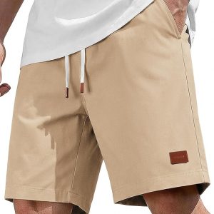 COOFANDY Pantalones cortos chinos de algodón para hombre de 9 pulgadas, pantalones cortos casuales de cintura elástica con cordón de ajuste para verano y playa con bolsillos