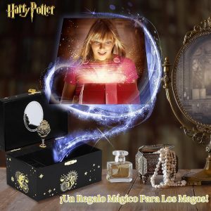 Harry Potter Joyero musical de regalo para niñas con escudo giratorio de Hogwarts, espejo y música clave de cuerda, organizador de joyas