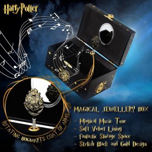 Harry Potter Joyero musical de regalo para niñas con escudo giratorio de Hogwarts, espejo y música clave de cuerda, organizador de joyas