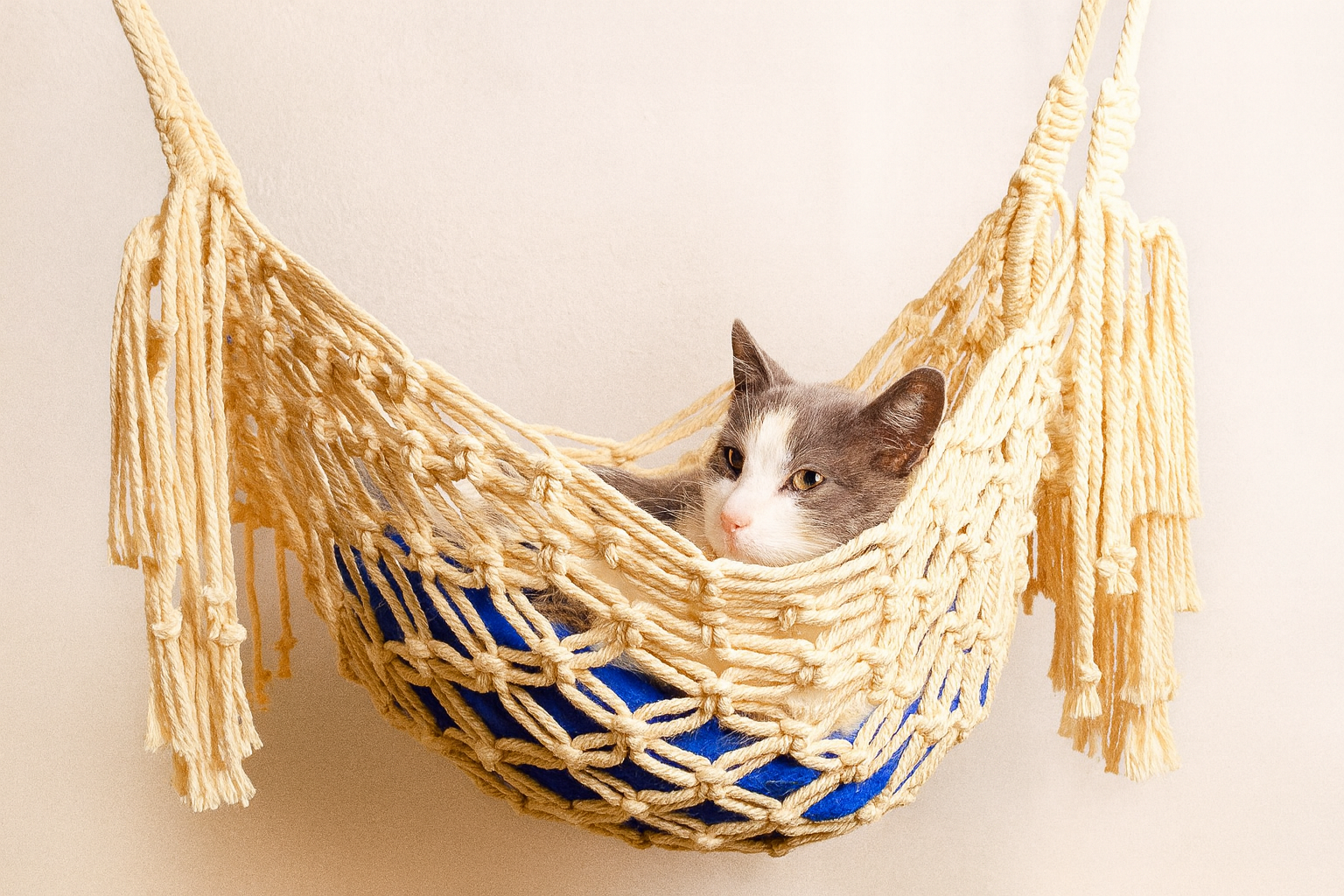 Hamaca en macramé para gato