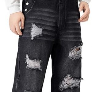 Rexcyril Men's Denim Bib Overalls Baggy Fashion Jean Jumpsuit