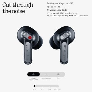 Nothing Ear (3) Auriculares inalámbricos Super Mic de 45 dB híbridos con cancelación activa de ruido Bluetooth de alta resolución, 6 micrófonos, impulso dinámico de graves de 0.472 in, auriculares deportivos ANC de doble conexión para iPhone y Android, color negro