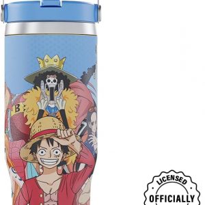 One Piece Straw Hat Crew 30 oz Tumbler with Lid and Straw, Luffy Zoro Nami Sanji, Vacuum Insulated Stainless Steel Travel Mug, Officially Licensed Anime Water Bottle Gift for Men and Women