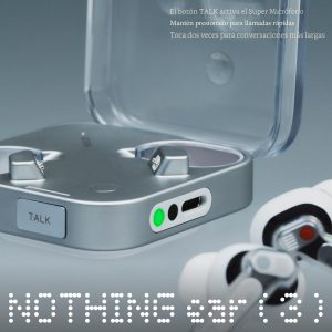Nothing Ear (3) Auriculares inalámbricos Super Mic de 45 dB híbridos con cancelación activa de ruido Bluetooth de alta resolución, 6 micrófonos, impulso dinámico de graves de 0.472 in, auriculares deportivos ANC de doble conexión para iPhone y Android, color negro