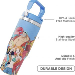 One Piece Straw Hat Crew 30 oz Tumbler with Lid and Straw, Luffy Zoro Nami Sanji, Vacuum Insulated Stainless Steel Travel Mug, Officially Licensed Anime Water Bottle Gift for Men and Women