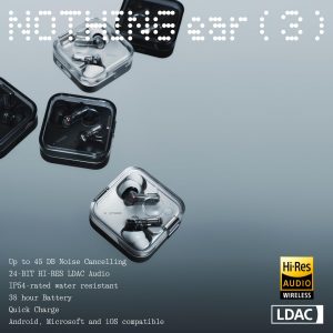 Nothing Ear (3) Auriculares inalámbricos Super Mic de 45 dB híbridos con cancelación activa de ruido Bluetooth de alta resolución, 6 micrófonos, impulso dinámico de graves de 0.472 in, auriculares deportivos ANC de doble conexión para iPhone y Android, color negro