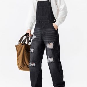 Rexcyril Men's Denim Bib Overalls Baggy Fashion Jean Jumpsuit