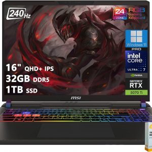 msi Portátil para juegos Vector 16 HX AI | QHD+ IPS 240Hz de 16 pulgadas | Intel Core Ultra 7 255HX | 32 GB DDR5 1TB SSD | GeForce RTX 5070 Ti (hasta 992 AI Tops) | RGB retroiluminado Thunderbolt 5 Win11 Pro con accesorio DLCA