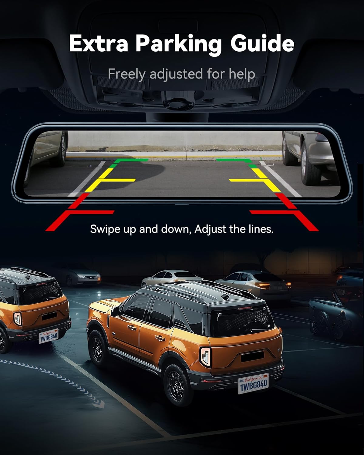 WOLFBOX G840S 12" 4K Mirror Dash Cam Backup Camera with 32GB Card and GPS