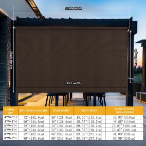 sunoff Outdoor Roller Shades, Cordless Patio Roller Up Blinds with Shade Cloth for Porch Gazebo Pergola Balcony Backyard, 2 Poles & 1 Fabric, Mocha, 96" Wx96 H