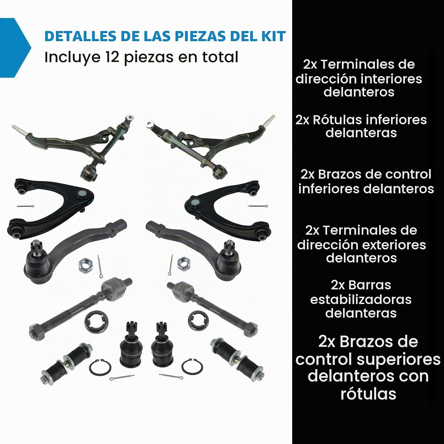 TRQ Kit de dirección delantera y suspensión, barras de acoplamiento, brazos
