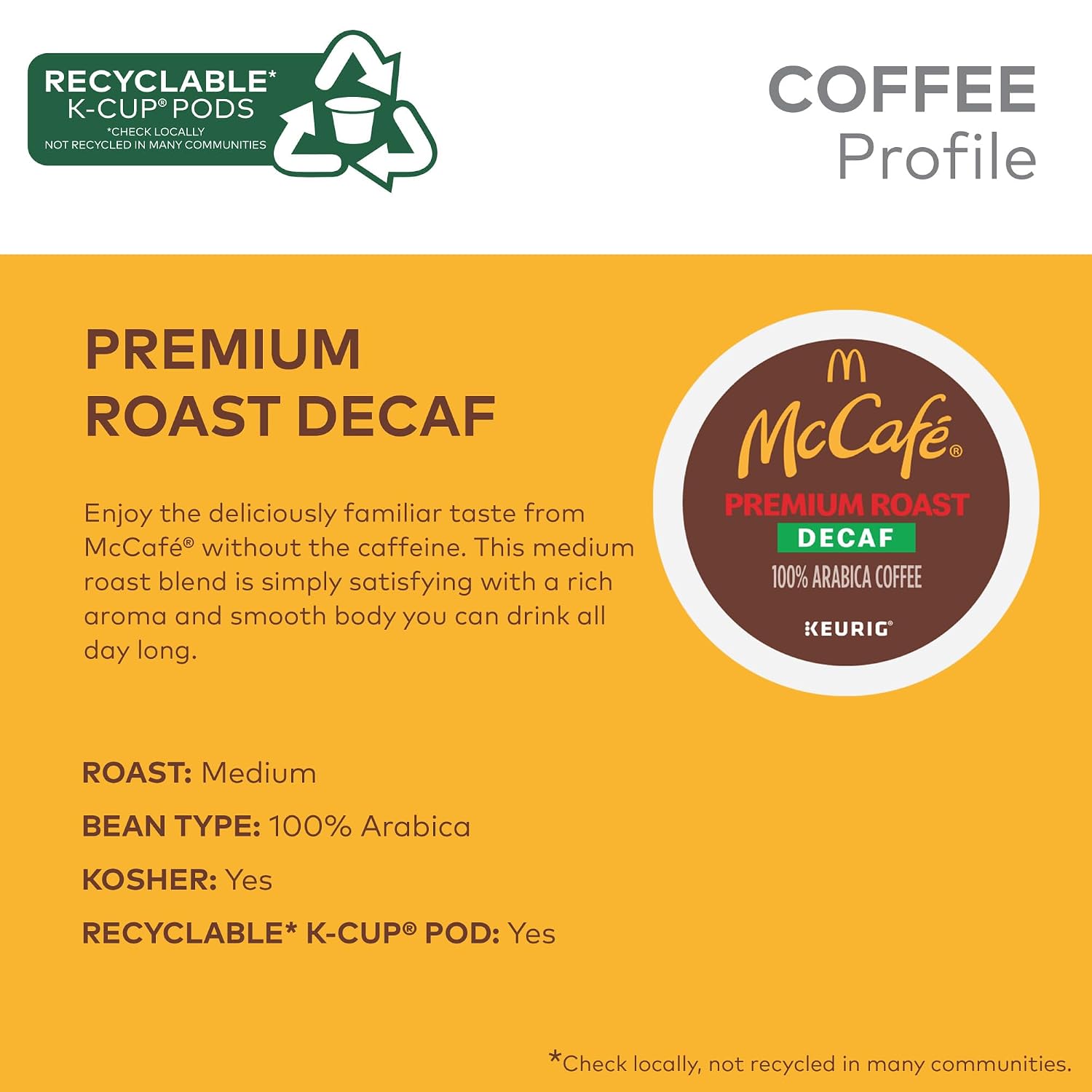 McCafe Premium Roast Decaf Coffee, K-Cup Pods, 96 Count