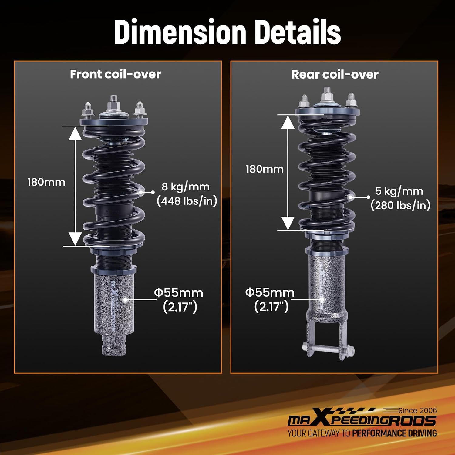 maXpeedingrods Coilovers Suspension Kit for Honda Civic 1988-2000 grey