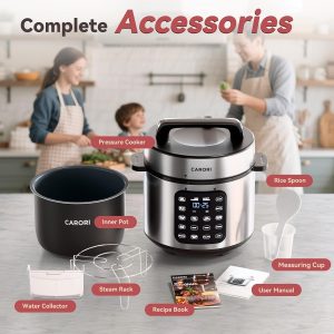 Electric Pressure Cooker 6 Qt, 9 Functions Programmable Instant Pot with IMD Touchscreen, Rice Cook, Slow Cook, Steam, Sauté, Warm, 16+ Safety Features, 1000W Silver