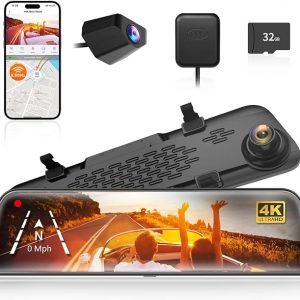 WOLFBOX G840S 12" 4K Mirror Dash Cam Backup Camera with 32GB Card and GPS