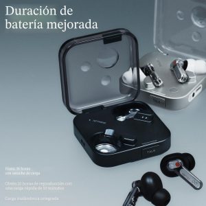 Nothing Ear (3) Auriculares inalámbricos Super Mic de 45 dB híbridos con cancelación activa de ruido Bluetooth de alta resolución, 6 micrófonos, impulso dinámico de graves de 0.472 in, auriculares deportivos ANC de doble conexión para iPhone y Android, color negro