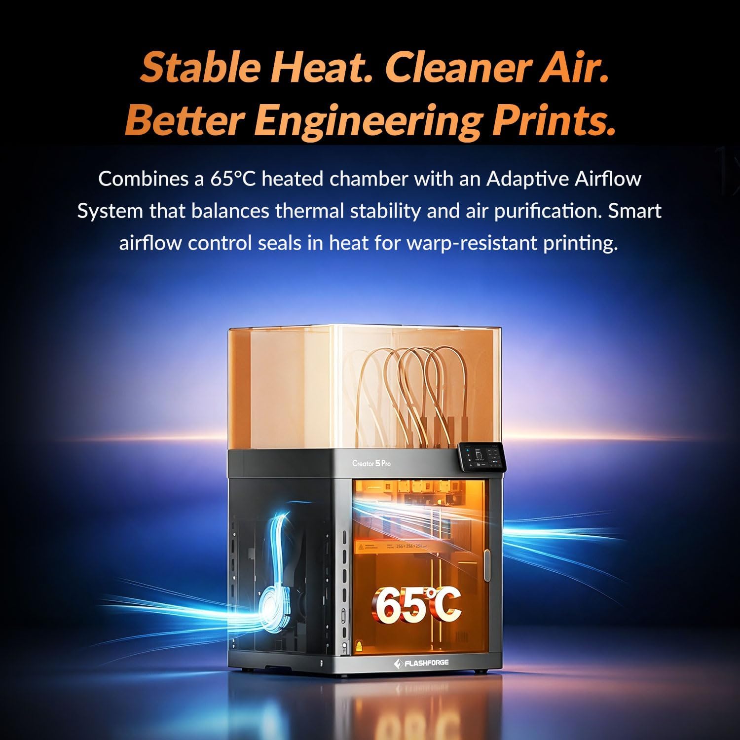 FLASHFORGE Creator 5 Pro 3D Printer, 4 Toolheads with 7s Toolchanger, Industrial Multi-Material & Mixed-Material Printing, Fully Enclosed CoreXY 65°C Active Chamber Heating Better Engineering Prints