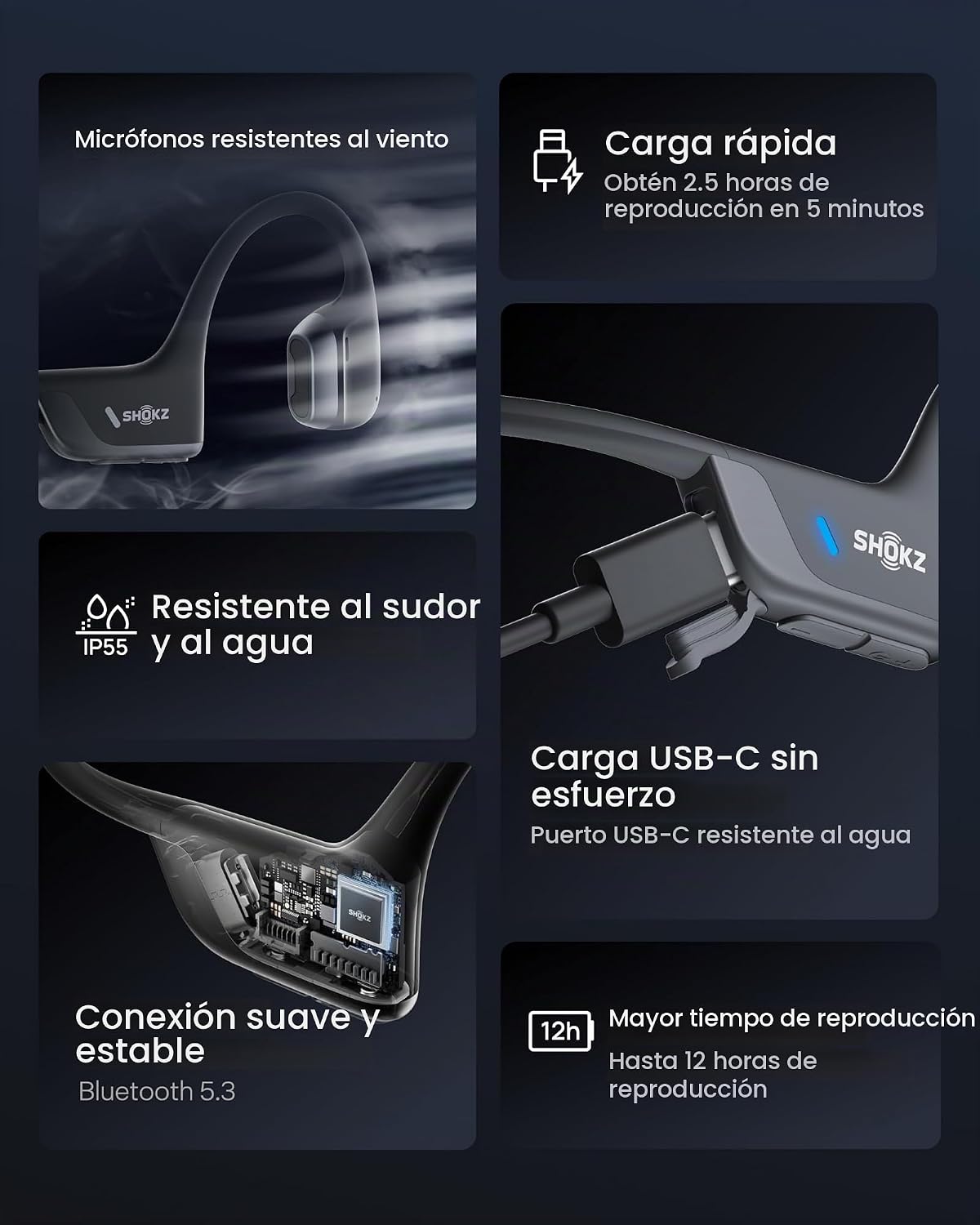 SHOKZ OpenRun Pro 2 Auriculares deportivos Bluetooth con conducción ósea