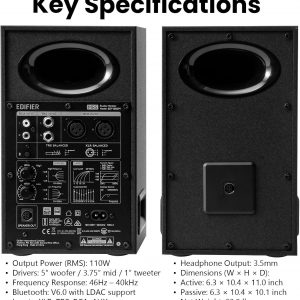 Edifier MR5 2.0 Studio Monitor - Altavoces para estantería, 110 W RMS