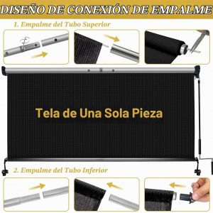 Shade&Beyond Persianas enrollables para exteriores con diseño empalmado, 12 pies de ancho x 8 pies de alto, sin cables, para patio, porche, cenador, pérgola, balcón, negro