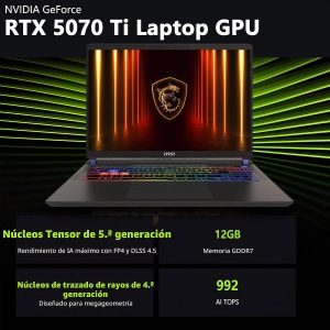 msi Portátil para juegos Vector 16 HX AI | QHD+ IPS 240Hz de 16 pulgadas | Intel Core Ultra 7 255HX | 32 GB DDR5 1TB SSD | GeForce RTX 5070 Ti (hasta 992 AI Tops) | RGB retroiluminado Thunderbolt 5 Win11 Pro con accesorio DLCA