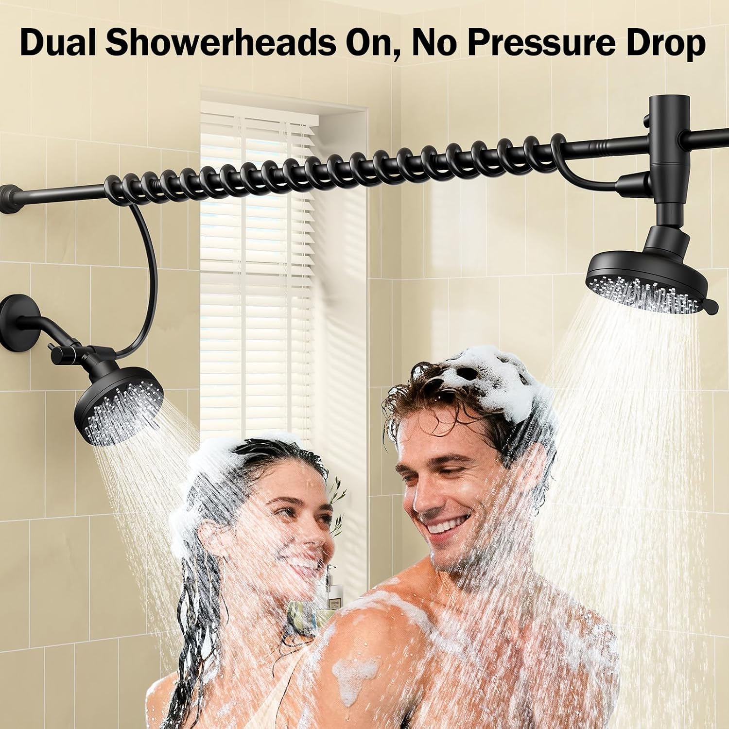 Dual Shower Head with Original Adjustable Slider, Double Showerhead, Black