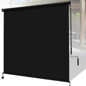 Shade&Beyond Persianas enrollables para exteriores con diseño empalmado, 12 pies de ancho x 8 pies de alto, sin cables, para patio, porche, cenador, pérgola, balcón, negro