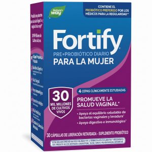 🌿 Nature’s Way® Fortify® Women’s Probiotic 30 Billion (Microbiota Femenina · Digestión · Salud Vaginal · Inmunidad) ⭐ Probiótico de alta potencia formulado específicamente para mujeres, con 30 mil millones de cultivos probióticos vivos por cápsula, provenientes de múltiples cepas de Lactobacillus y Bifidobacterium. Su fórmula combina probióticos seleccionados y fibra prebiótica de raíz de achicoria para apoyar el equilibrio de la microbiota, la salud digestiva, vaginal e inmunológica.