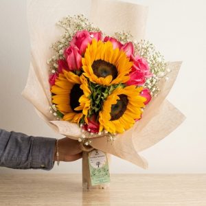 “Dulce Amanecer” – Rosas Rosadas & Girasoles